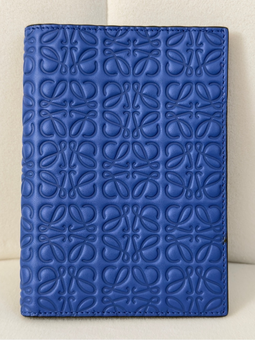 LOEWE ANAGRAM Embossed Leather Passport Holder Blue Black Travel Box & Dust Bag